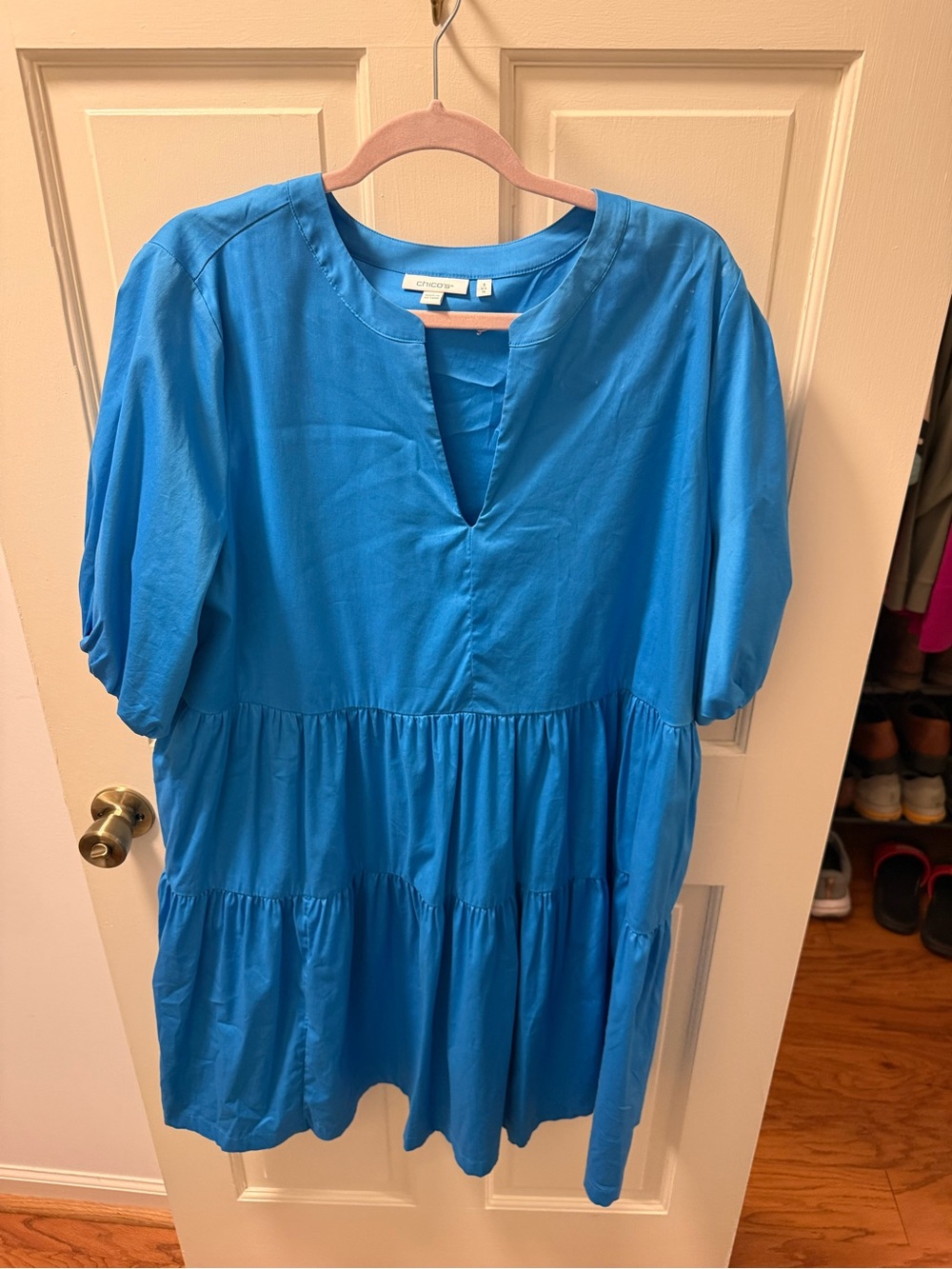 Blue Tiered V-Neck Women’s Dress